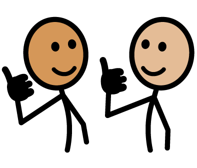 Compic image two people happy with thumbs up