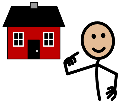 Image of my house with a picture of a cartoon house and stick figure pointing to themselves