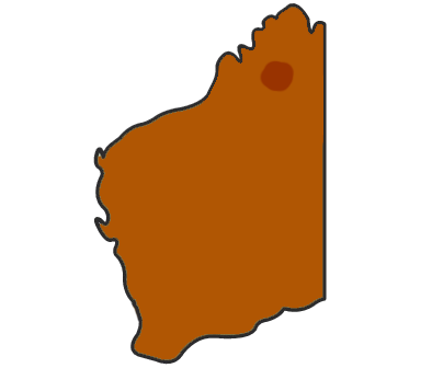 Graphic of orange coloured map of Western Australia with the area Walmajarra is spoken coloured darker